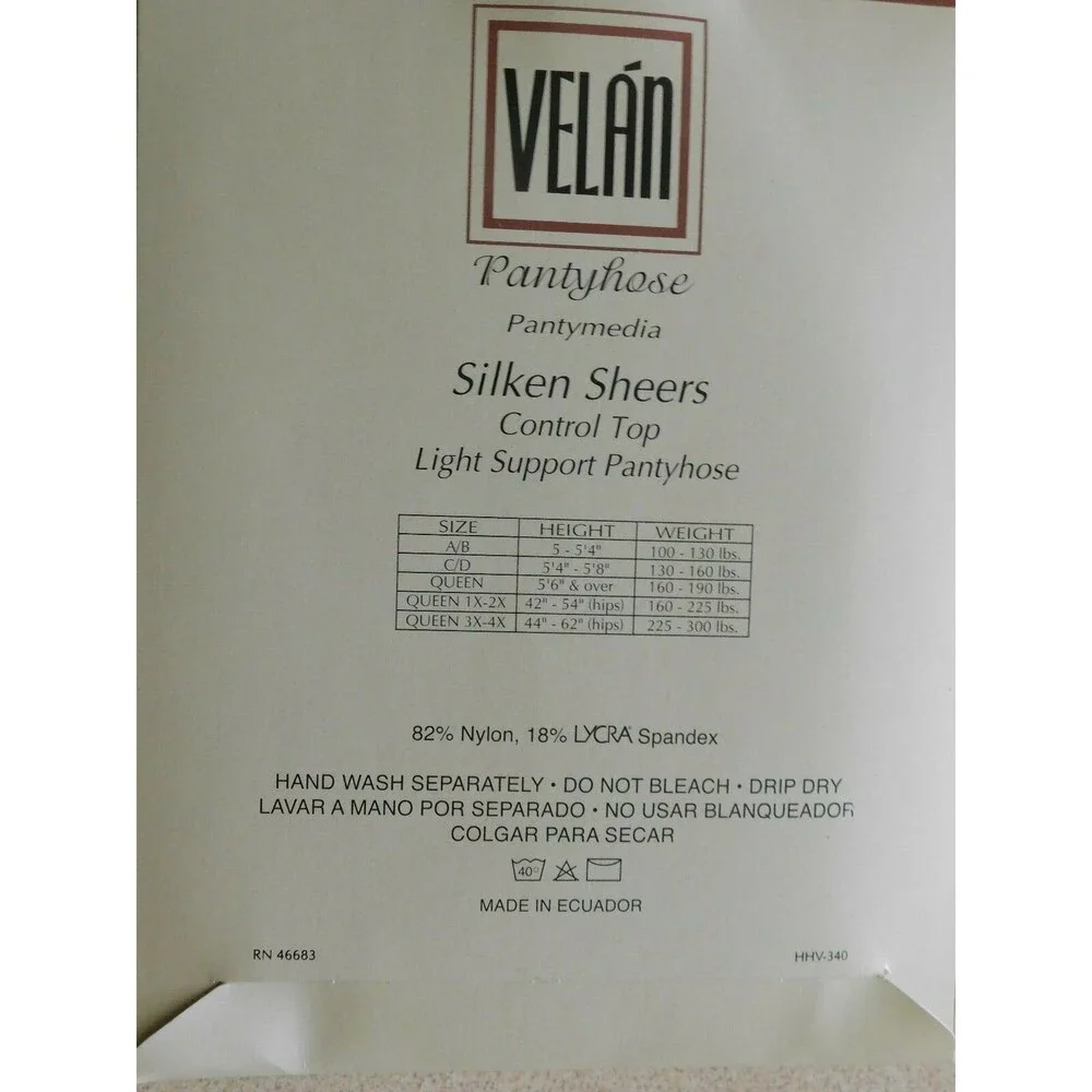 Vtg Velan Light Support Pantyhose Pantymedia European Silken Sheers Sz C/D Black